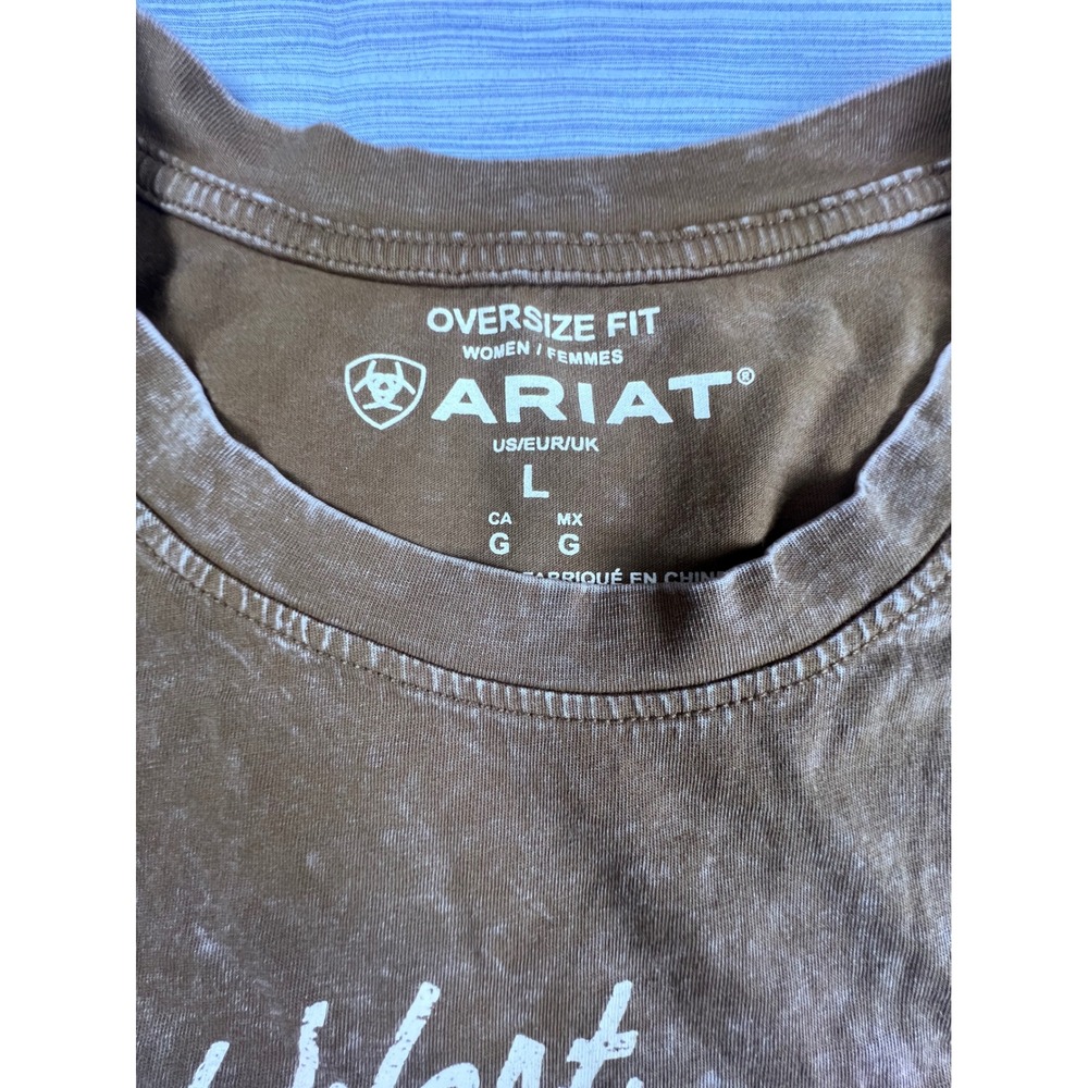 Ariat Wild West Cowboy Graphic T-Shirt Brown Mineral Wash Oversize Fit Womens L - Picture 3 of 6